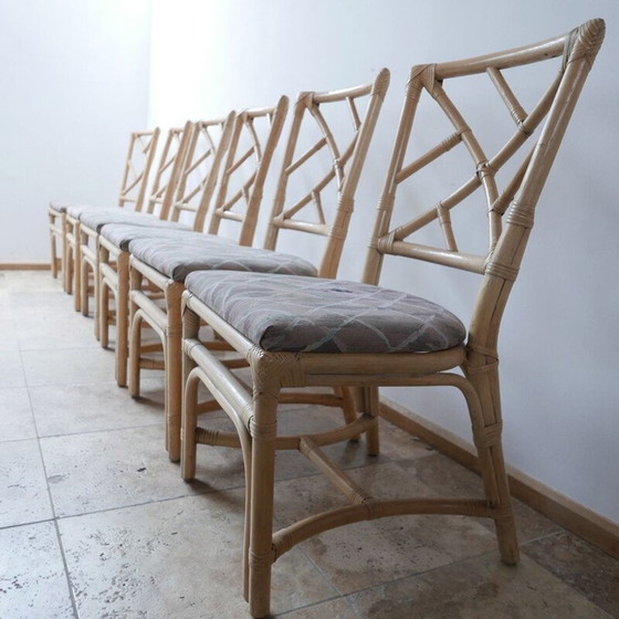 Image 1 of Set van 6 vintage Chippendale stoelen in imitatie bamboe Holland 1970