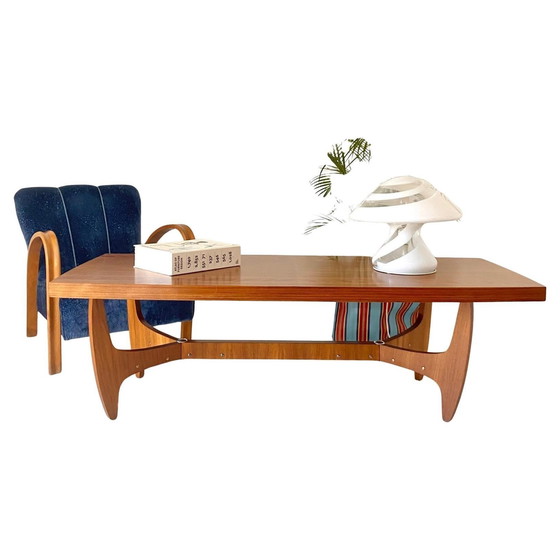 Image 1 of 1X Midcentury Modern Italiaans Groot Houten Sofa Tafel