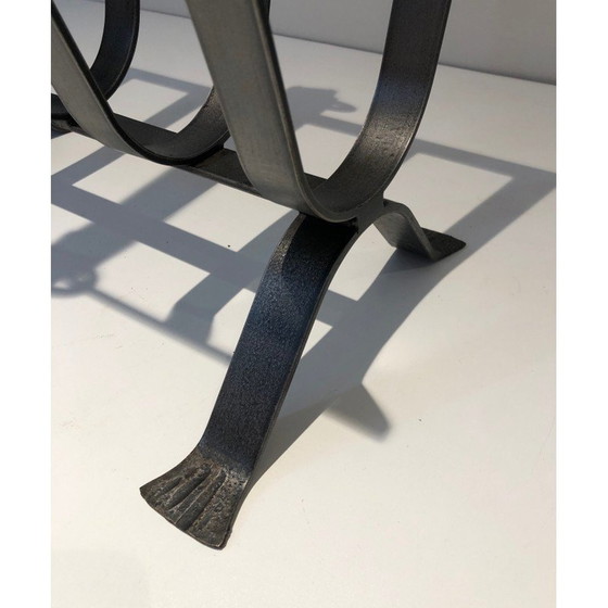 Image 1 of Vintage tijdschriftenrek van staal en leer, 1950