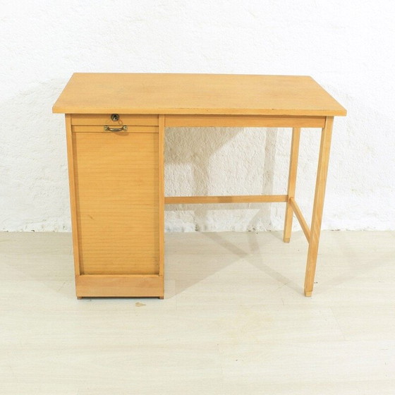 Image 1 of Vintage massief eiken en beuken shutter bureau, 1950