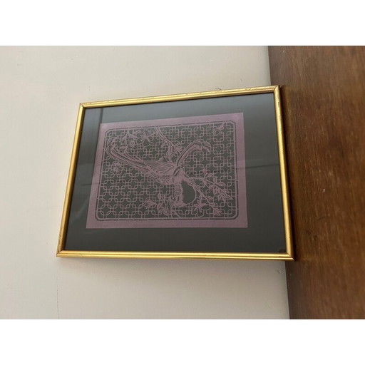 Set van 3 vintage "cut paper birds" schilderijen, 1970