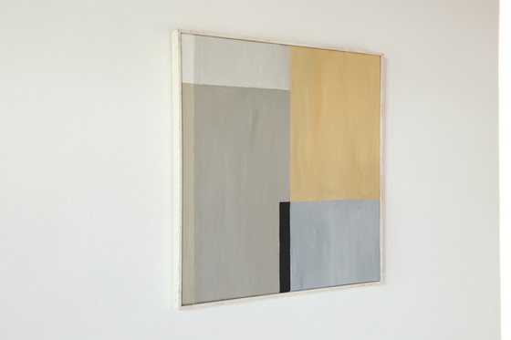 Image 1 of Abstract kunstwerk in geel, beige, wit en grijs uit de jaren 60