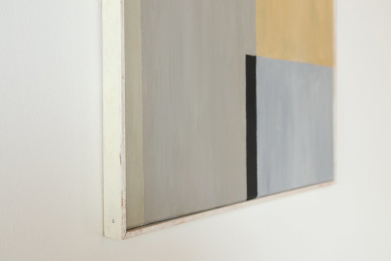 Image 1 of Abstract kunstwerk in geel, beige, wit en grijs uit de jaren 60