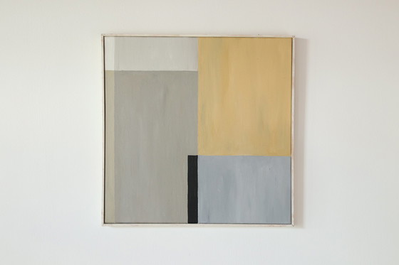 Image 1 of Abstract kunstwerk in geel, beige, wit en grijs uit de jaren 60