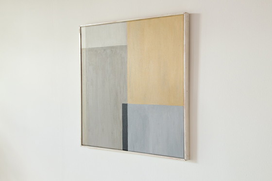 Image 1 of Abstract kunstwerk in geel, beige, wit en grijs uit de jaren 60