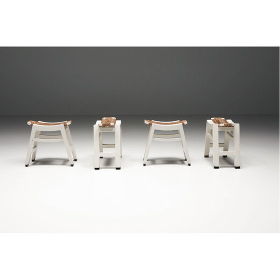 Image 1 of Set van 4 vintage biezen krukjes van W. Kuyper, 1950