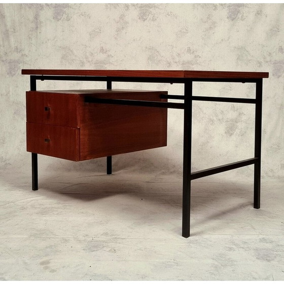 Image 1 of Vintage teak en verchroomd metalen bureau van Luigi Bartolini, 1960