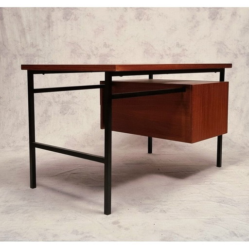 Vintage teak en verchroomd metalen bureau van Luigi Bartolini, 1960