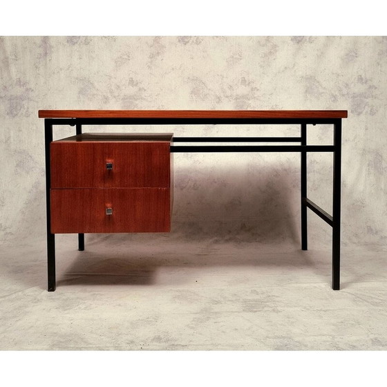 Image 1 of Vintage teak en verchroomd metalen bureau van Luigi Bartolini, 1960