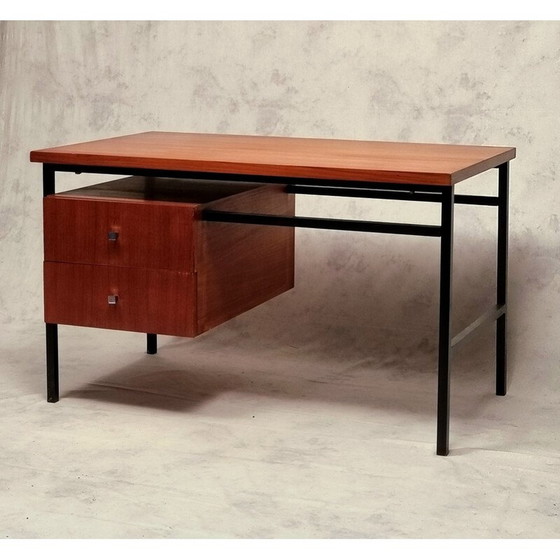 Image 1 of Vintage teak en verchroomd metalen bureau van Luigi Bartolini, 1960