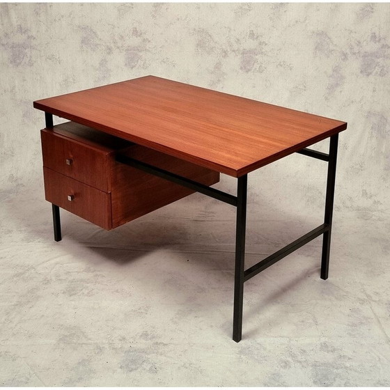 Image 1 of Vintage teak en verchroomd metalen bureau van Luigi Bartolini, 1960