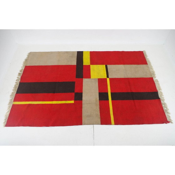 Image 1 of Vintage Bauhaus vloerkleed met geometrisch patroon, Tsjecho-Slowakije 1940