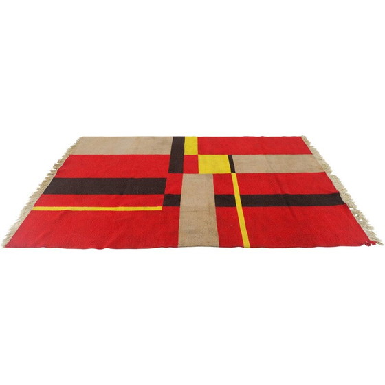 Image 1 of Vintage Bauhaus vloerkleed met geometrisch patroon, Tsjecho-Slowakije 1940