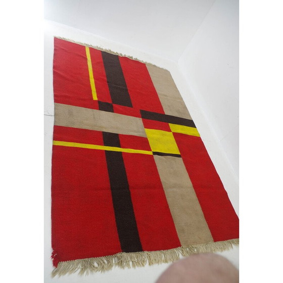 Image 1 of Vintage Bauhaus vloerkleed met geometrisch patroon, Tsjecho-Slowakije 1940