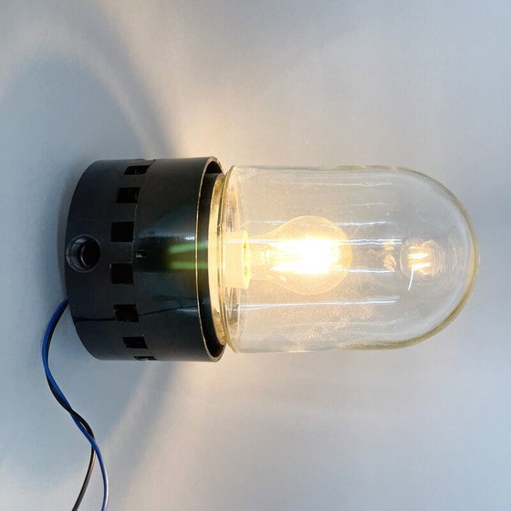 Image 1 of Vintage industriële plafondlamp van bakeliet en glas, Tsjecho-Slowakije 1950