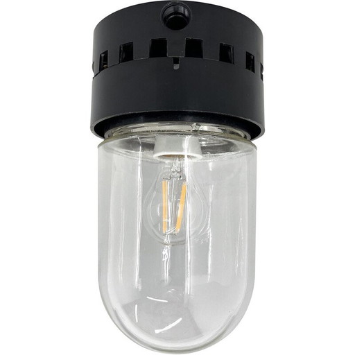 Vintage industriële plafondlamp van bakeliet en glas, Tsjecho-Slowakije 1950