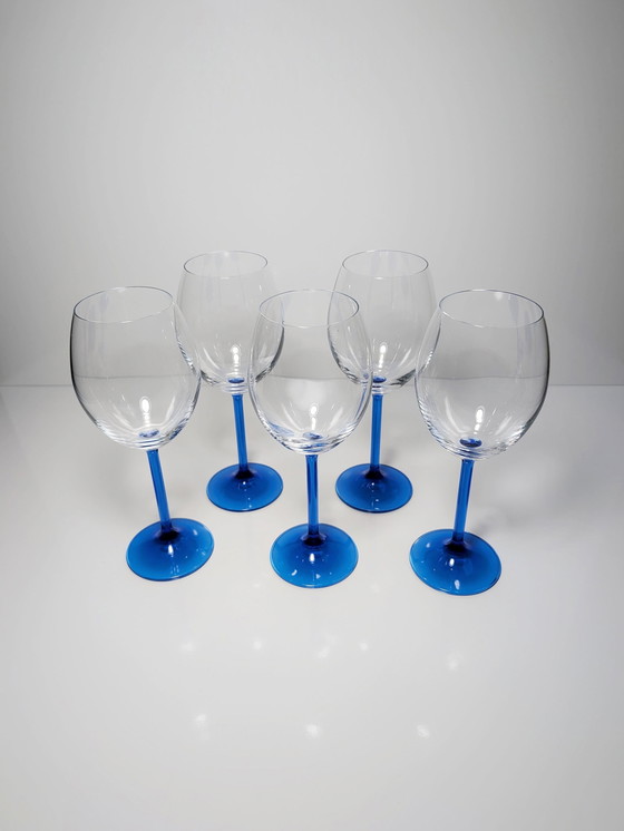 Image 1 of 5 Vintage Franse Wijnglazen Kristalglas Blauw Luminarc 80s Kobalt Ultramarijn