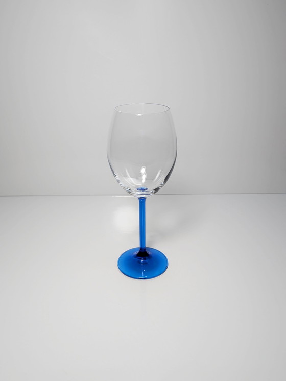 Image 1 of 5 Vintage Franse Wijnglazen Kristalglas Blauw Luminarc 80s Kobalt Ultramarijn