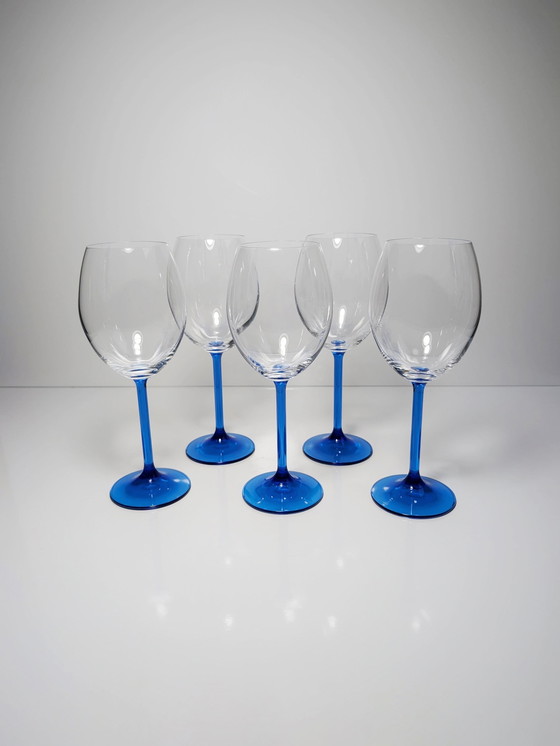 Image 1 of 5 Vintage Franse Wijnglazen Kristalglas Blauw Luminarc 80s Kobalt Ultramarijn