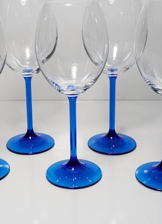 Image 1 of 5 Vintage Franse Wijnglazen Kristalglas Blauw Luminarc 80s Kobalt Ultramarijn