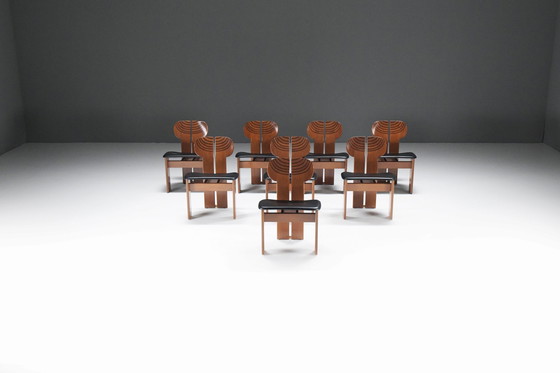 Image 1 of Prachtige set (8) Afrikaanse stoelen van Afra en Tobia Scarpa voor Maxalto Italië