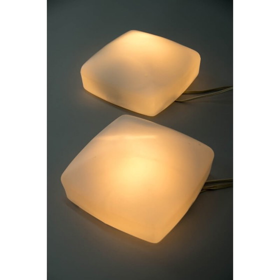 Image 1 of Paar vintage metalen wandlampen met glazen kappen, Tsjecho-Slowakije 1960