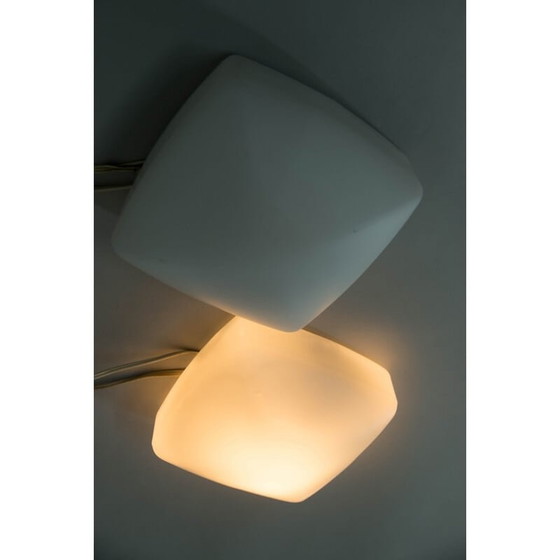 Image 1 of Paar vintage metalen wandlampen met glazen kappen, Tsjecho-Slowakije 1960