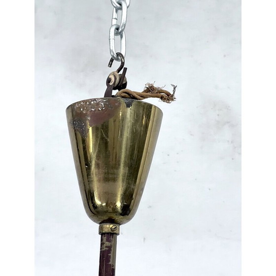 Image 1 of Vintage schotelvormige kroonluchter in messing en lak, Italië 1950