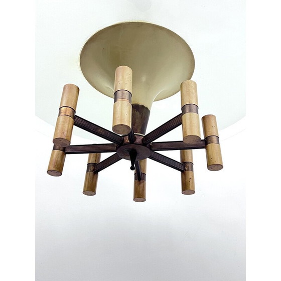 Image 1 of Vintage schotelvormige kroonluchter in messing en lak, Italië 1950