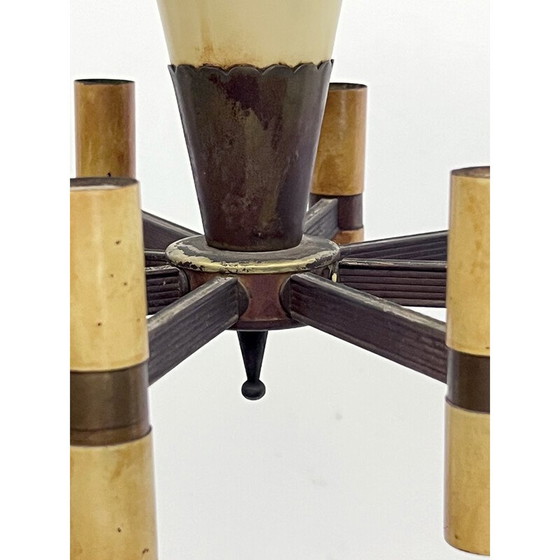 Image 1 of Vintage schotelvormige kroonluchter in messing en lak, Italië 1950