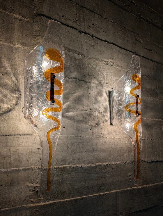 Image 1 of Paar Murano glazen wandlampen XXL