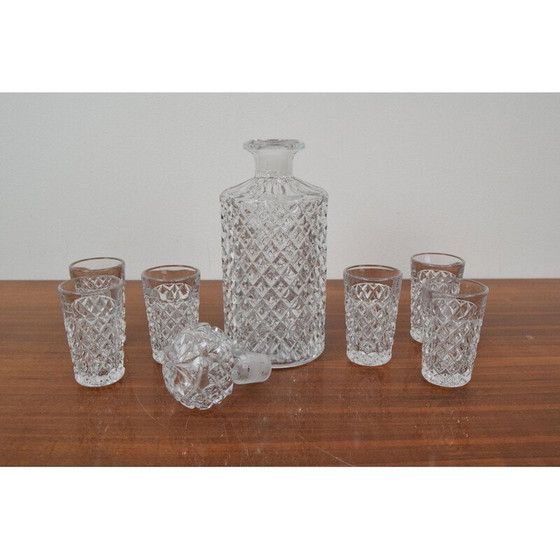 Image 1 of Set van 6 kristallen vintage glazen en karaffen, Tsjecho-Slowakije 1950