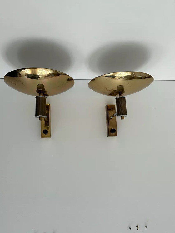 Image 1 of 2X Vintage wandlamp chroom en messing