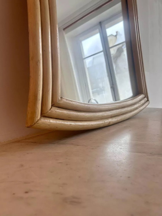 Image 1 of Vintage uitlopende spiegel, rieten, Frankrijk 1970