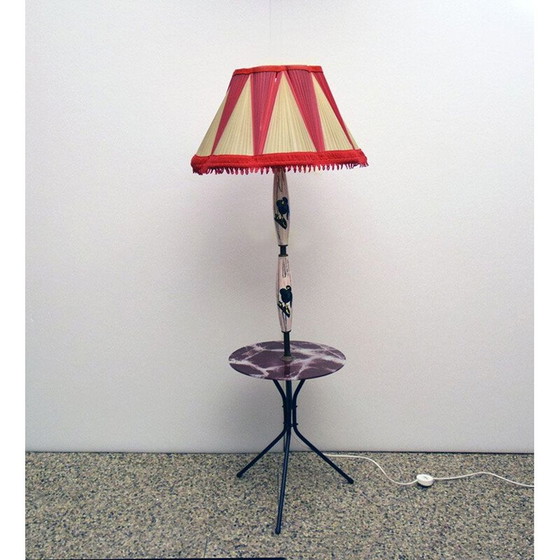 Image 1 of Vintage keramieken vloerlamp met tafel en originele kap, 1950