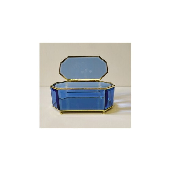 Image 1 of Vintage blauw glazen doosje, 1950