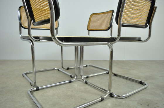 Image 1 of 4x Vintage sledeframe eetkamerstoelen, Italië 1980