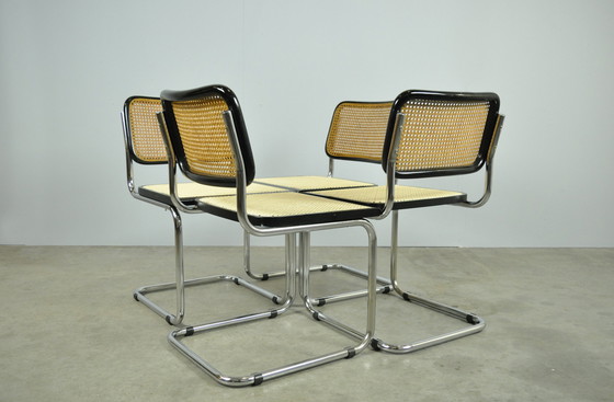 Image 1 of 4x Vintage sledeframe eetkamerstoelen, Italië 1980