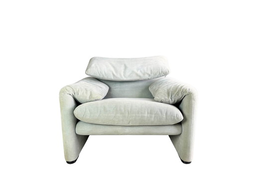 Originele Cassina Maralunga fauteuil Vico Magistretti stof turquoise