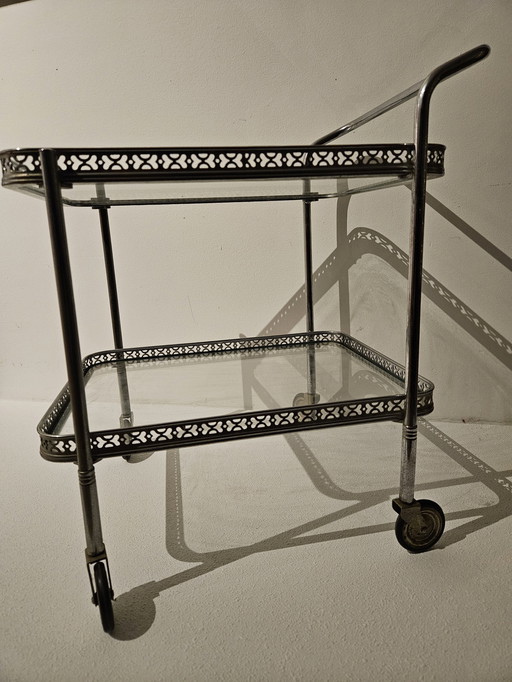 Mid Century Verchroomde Bar Trolley 