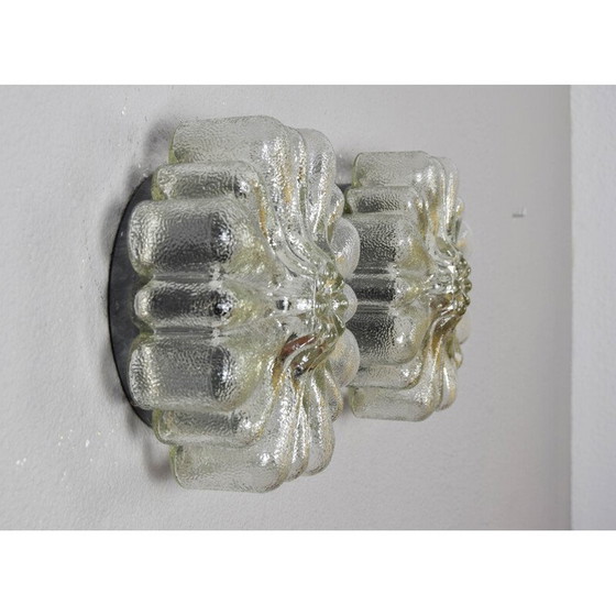 Image 1 of Paar vintage transparant glazen wandlampen in de vorm van bloemen, Duitsland 1950