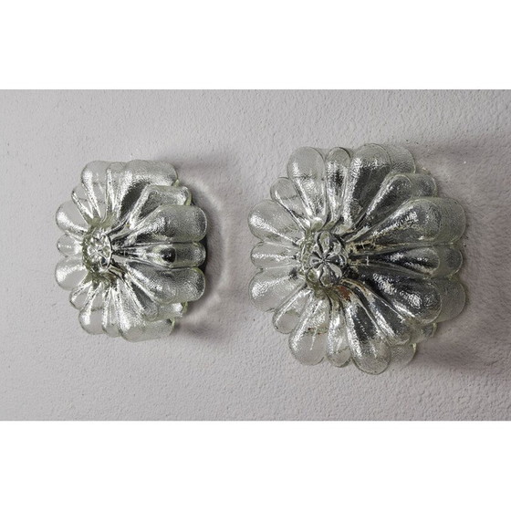 Image 1 of Paar vintage transparant glazen wandlampen in de vorm van bloemen, Duitsland 1950