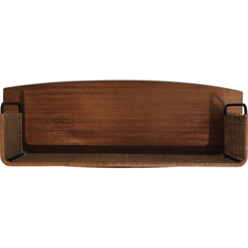 Vintage plank van hout, rotan en gelakt metaal, 1970