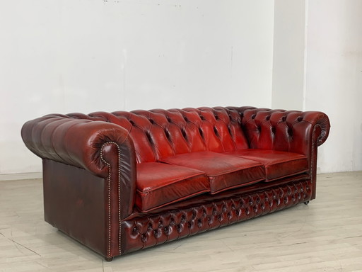 Originele chesterfield bank 3-zits leren bank ossenbloed