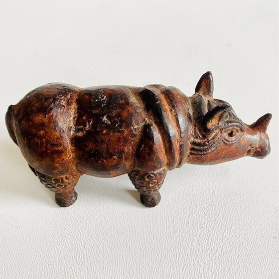 Image 1 of Vintage bronzen neushoorn beeldje brons