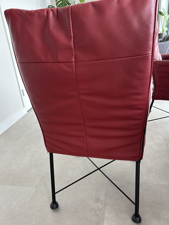 Image 1 of 6x Montis rode leren eetkamerstoelen