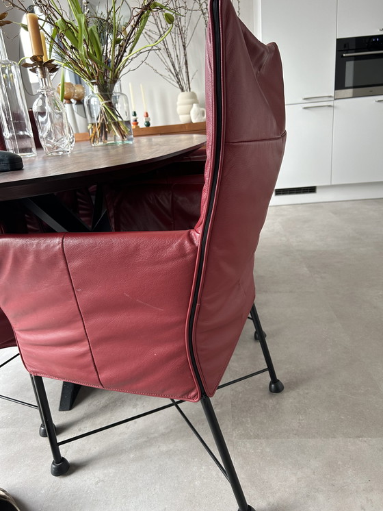 Image 1 of 6x Montis rode leren eetkamerstoelen