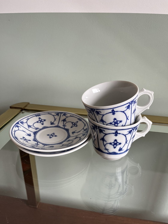 Image 1 of 2x Vintage Duits Blau Saks Kop-en-schotel