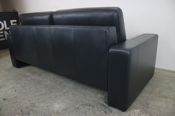 Image 1 of Rolf Benz Ego driezitsbank donkerblauw leren bank chroom sierlijsten