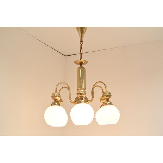 Image 1 of Vintage kroonluchter van glas en messing door Kamenicky Senov, Tsjecho-Slowakije 1960